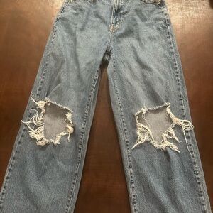 Distressed Dark Blue Jeans(look lighter in the picture)
